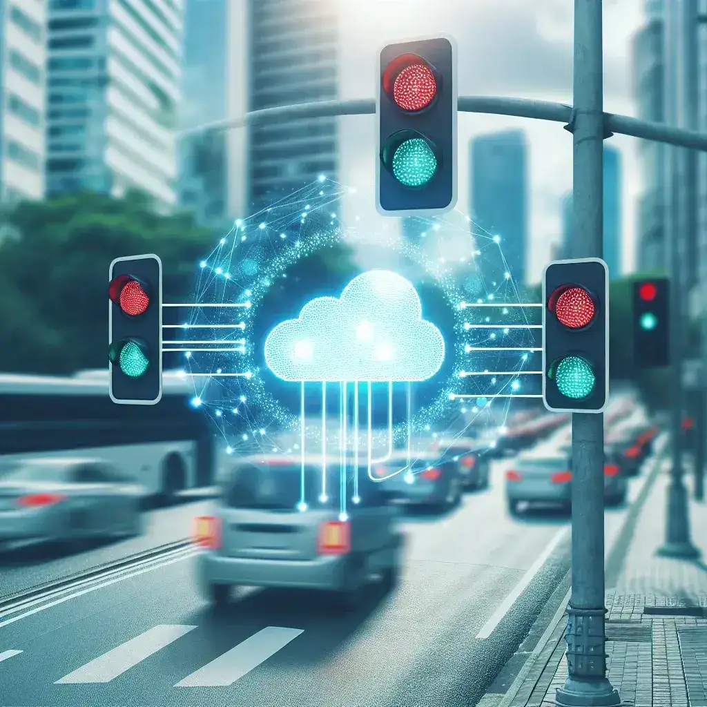 "Señal de tráfico inteligente conectada a la nube desplegada por la DGT, mostrando información actualizada de tráfico y seguridad vial en una carretera española."