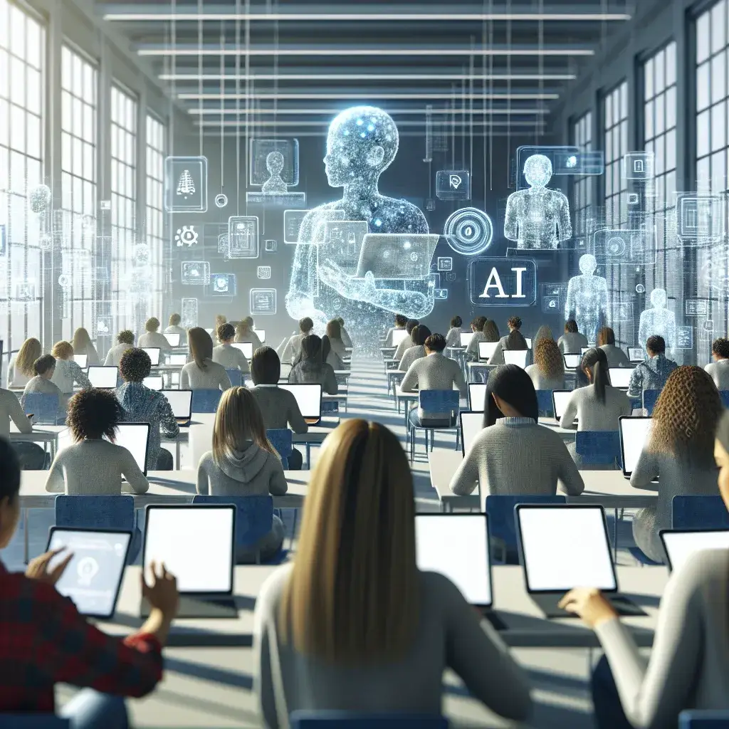 "Estudiantes en colegios de Canarias utilizando tablets con contenidos educativos adaptados por inteligencia artificial durante una clase interactiva."